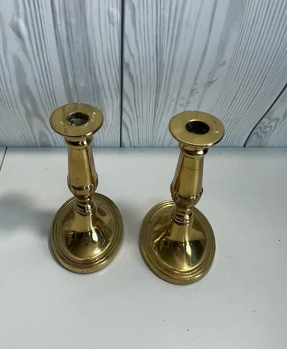 VTG Set of 2 Gallery Original Solid Brass Candlesticks 7 in